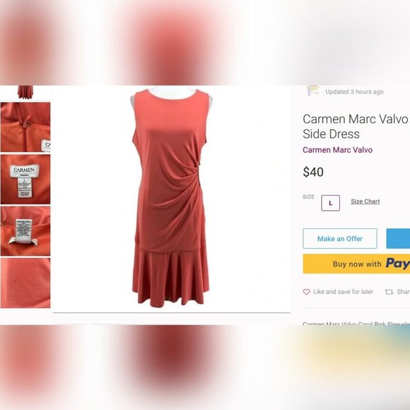 Coral Side Ruched Dress by Carmen Marc Valvo- Size M - Picture 6 of 6